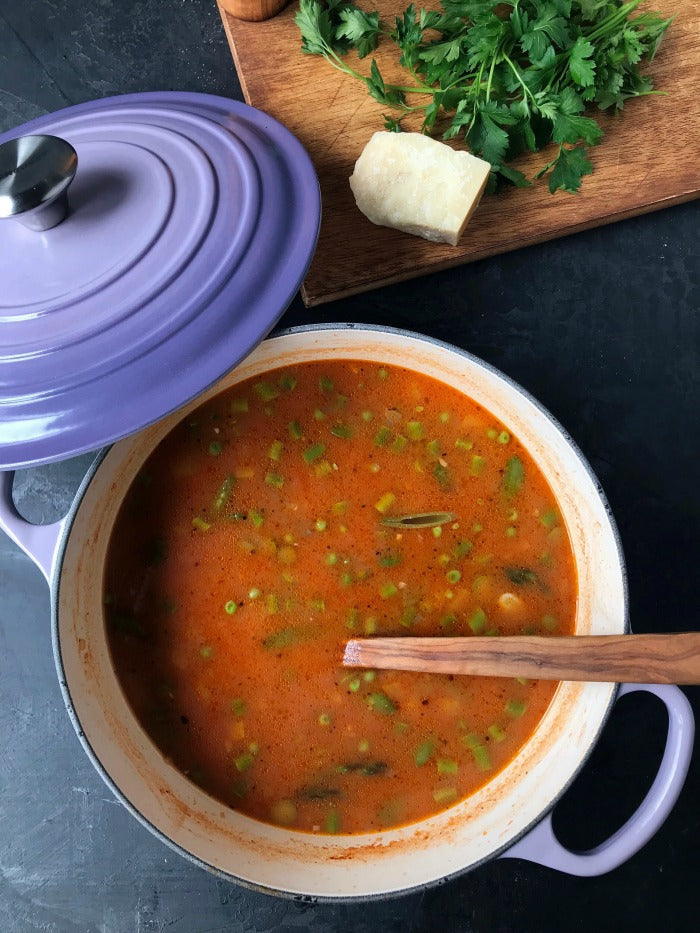 Spring Vegetable Soup with Chickapea Penne
